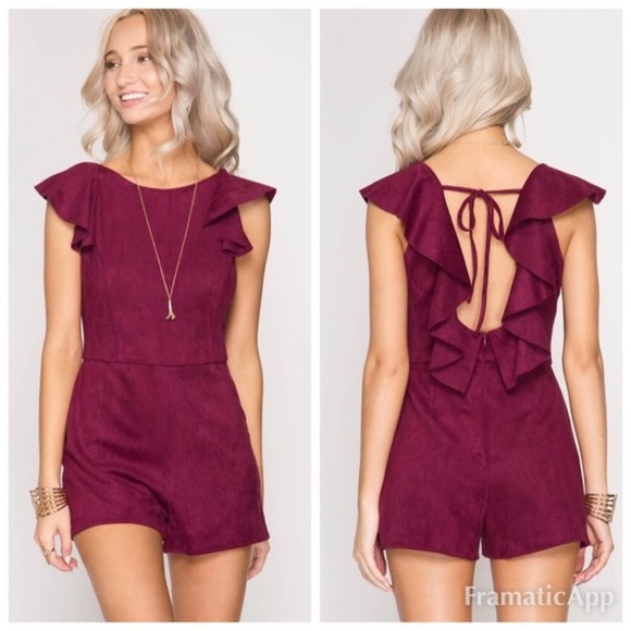 She and Sky Pants - NWT She + Skye faux suede wine ruffle romper
